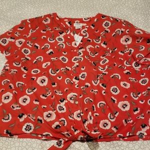 Printed tie front button up J. Crew top